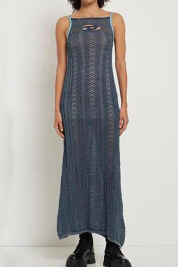 sexy high stretch knitted sling hollow slim midi dress