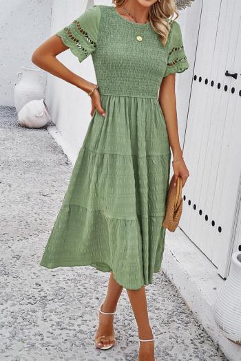 slight stretch pure color summer round neck simple loose casual midi dress