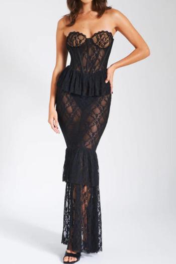 sexy slight stretch see-through lace tube design maxi dress