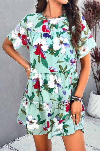 summer flower batch printing non-stretch back laced loose casual mini dress