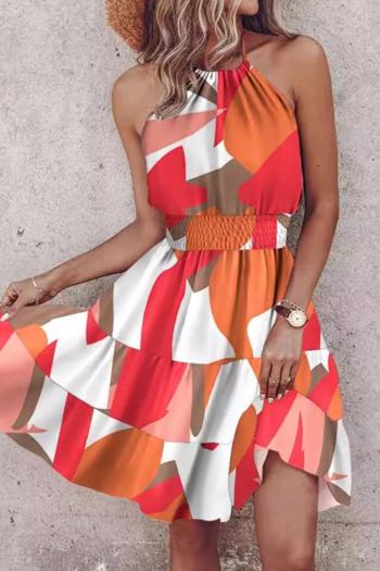 stylish plus size non-stretch halter neck contrast color mini dress