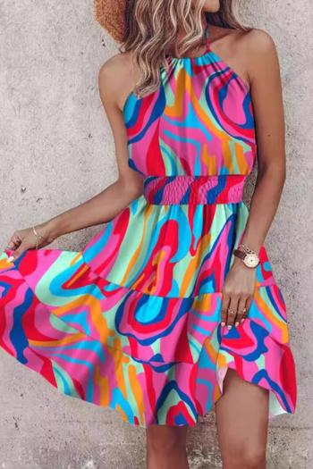 stylish plus size non-stretch halter neck colorful printing mini dress