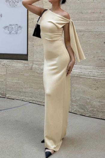 sexy slight stretch solid color sloping collar sleeveless maxi dress