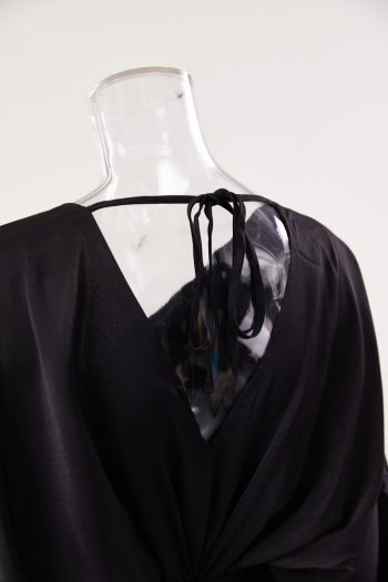 Pure color sexy non-stretch satin v-neck loose with belt split maxi dress