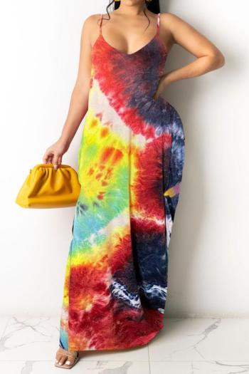 sexy plus size slight stretch tie dye batch printing pocket sling maxi dress#2