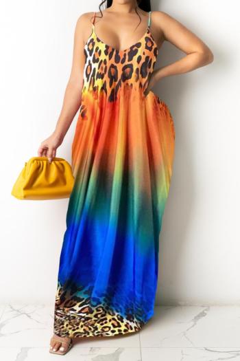 sexy plus size slight stretch leopard print gradient pocket sling maxi dress