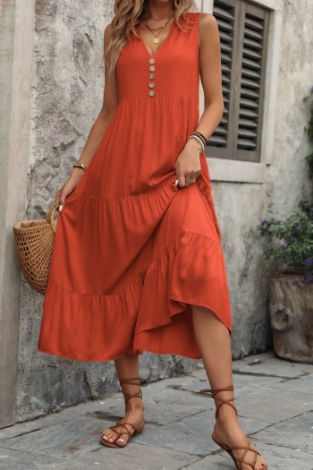 new casual plus-size slight stretch solid color sleeveless loose midi dress