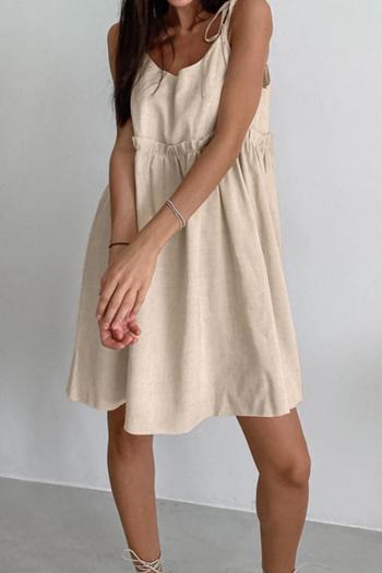 casual slight stretch solid color sling loose linen mini dress