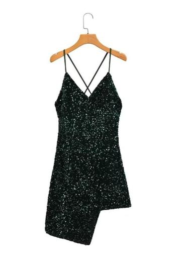 sexy non-stretch sequin decor sling zip-up mini dress