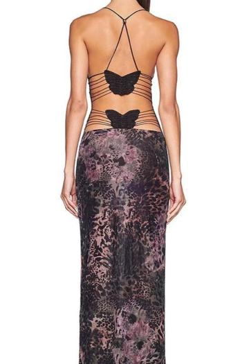 sexy high stretch leopard print backless butterfly maxi dress(size run small)