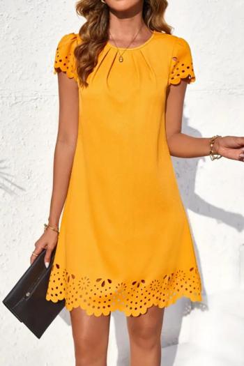 casual slight stretch pure color cut out short sleeve mini dress