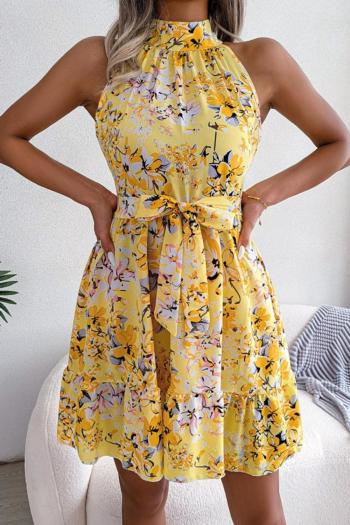 casual plus size non-stretch floral print belt zip-up mini dress