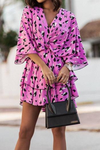 stylish plus size non-stretch leopard batch printing dolman sleeve mini dress