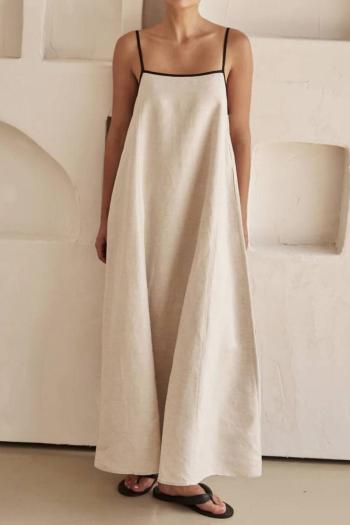 new casual non-stretch solid color pocket loose suspender maxi dress