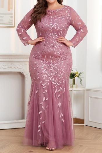 elegant plus size non-stretch mesh sequins embroidery mermaid evening dress