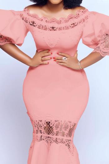 sexy plus size slight stretch stitching lace off shoulder maxi dress