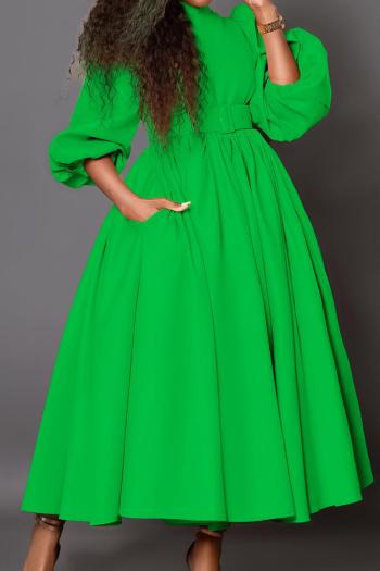 casual plus size stretch solid color half-high collar with belt midi dress