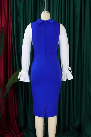 Casual plus size slight stretch 3 colors contrast color lapel midi dress