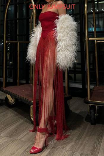 sexy stylish slight stretch tassel stitching bandeau jumpsuit