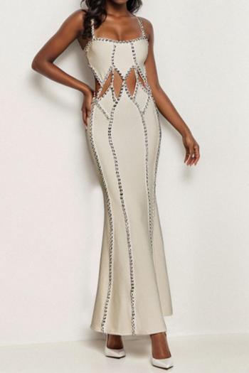 sexy stylish slight stretch rhinestone hollow suspender maxi dress