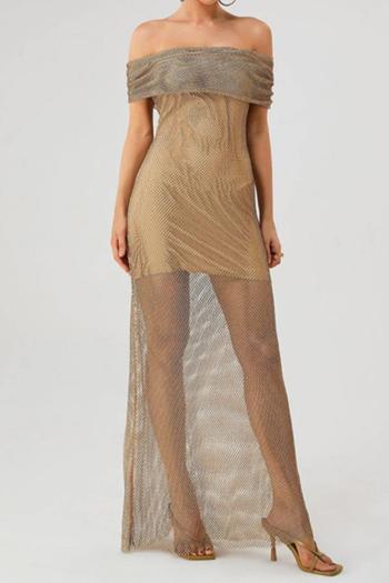 sexy style slight stretch sequined off-the-shoulder see-through maxi dress