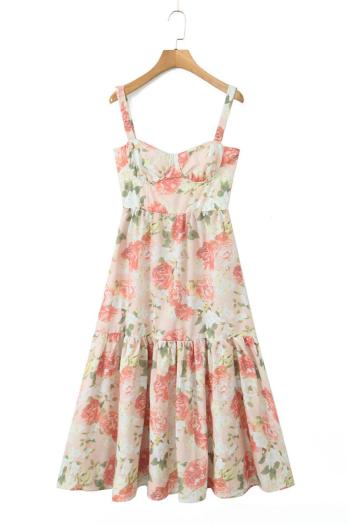 Stylish non-stretch flower batch printed underwire sling midi dress