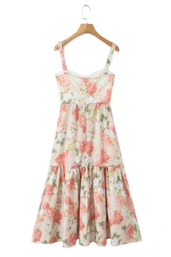 Stylish non-stretch flower batch printed underwire sling midi dress