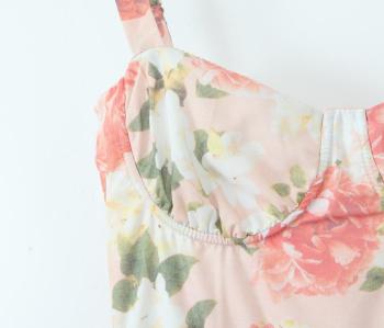 Stylish non-stretch flower batch printed underwire sling midi dress