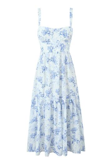 Stylish non-stretch flower batch printed underwire sling midi dress#1