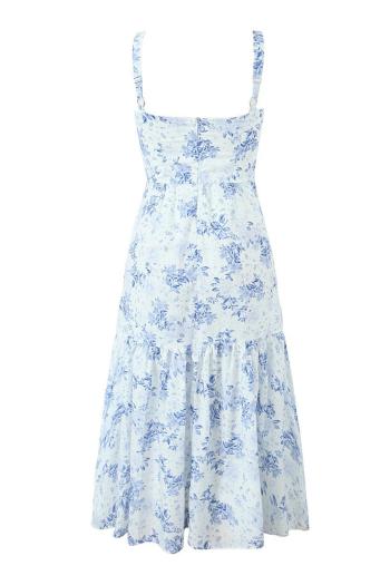 Stylish non-stretch flower batch printed underwire sling midi dress#1