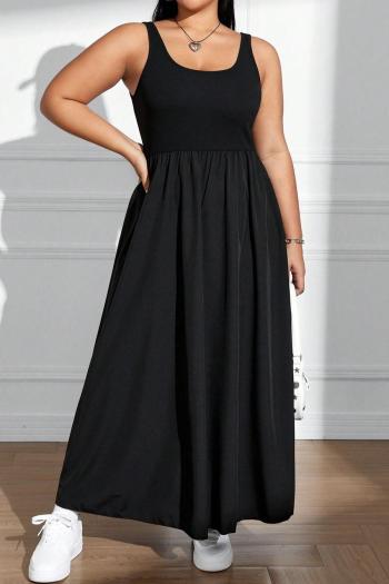 Casual plus size slight stretch solid color crew neck sleeveless maxi dress