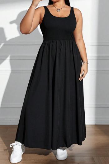 Casual plus size slight stretch solid color crew neck sleeveless maxi dress
