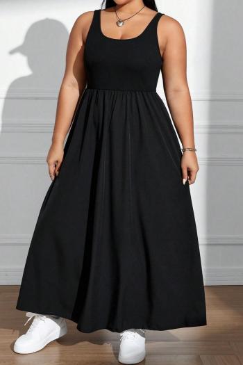 Casual plus size slight stretch solid color crew neck sleeveless maxi dress