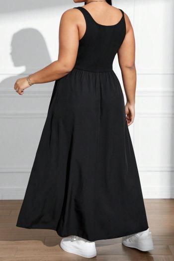 Casual plus size slight stretch solid color crew neck sleeveless maxi dress