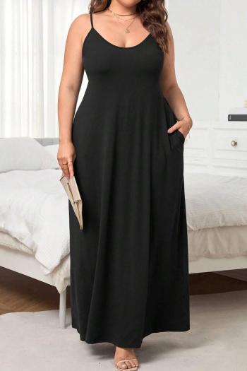 Casual plus size slight stretch solid color sling maxi dress