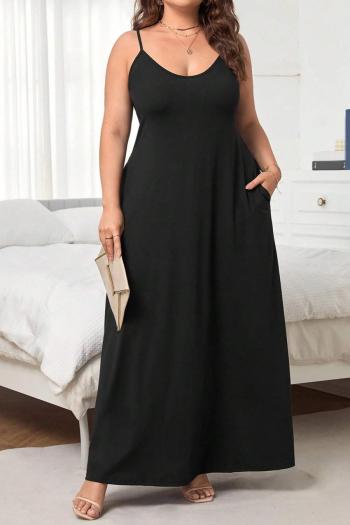 Casual plus size slight stretch solid color sling maxi dress