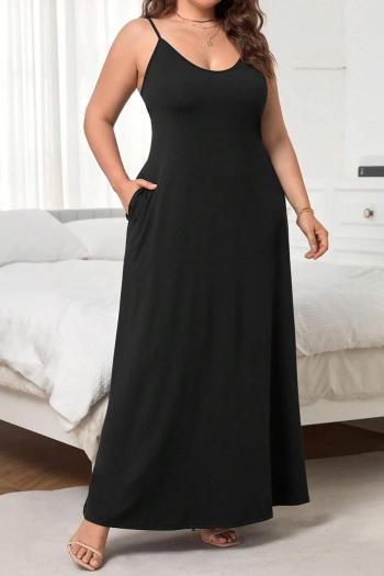 Casual plus size slight stretch solid color sling maxi dress