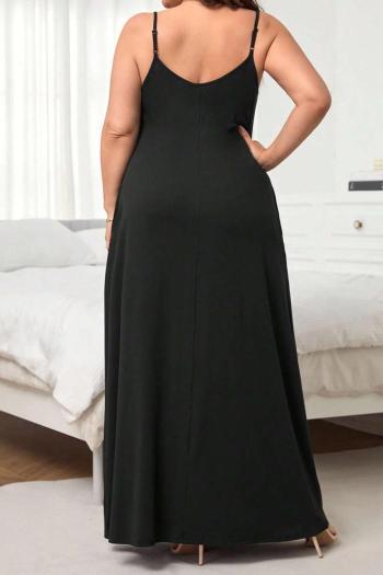 Casual plus size slight stretch solid color sling maxi dress