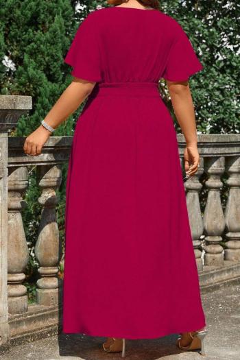 Casual plus size slight stretch solid color v-neck short sleeve maxi dress