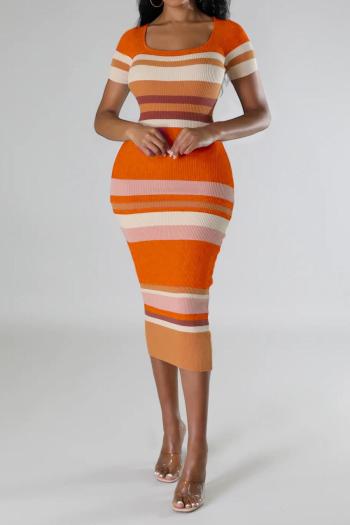 sexy plus size slight stretch color-block knitted square-neck bodycon midi dress