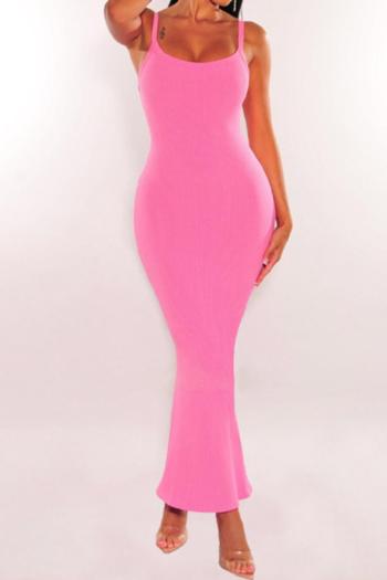 sexy slight stretch pure color backless sling midi dress