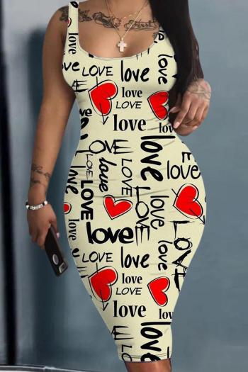 sexy plus size slight stretch letter heart print slim midi dress