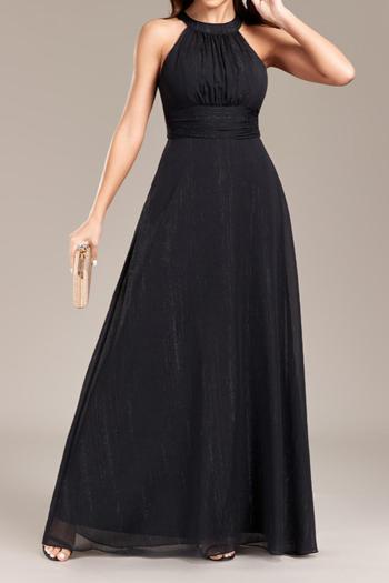 elegant non-stretch solid color hollow sleeveless maxi dress