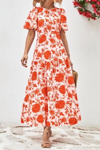 summer slight stretch new stylish zip-up flower batch printing casual maxi dress
