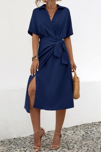 summer solid color new stylish slight stretch lace-up casual midi dress