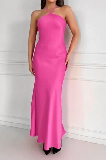 sexy non-stretch solid color sling backless satin maxi mermaid dress