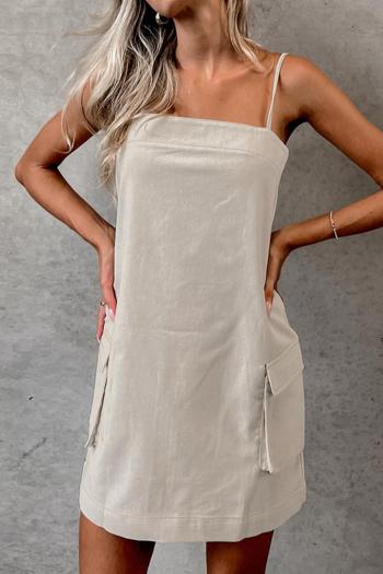 casual non-stretch solid color sling straight mini dress