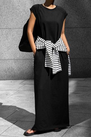 summer solid color slight stretch sleeveless casual loose split maxi dress