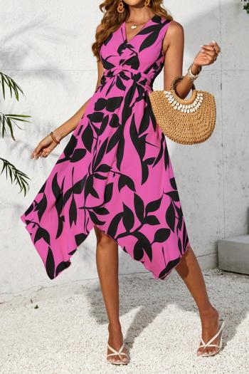 plus size slight stretch leaves batch printing twist irregular casual midi dress