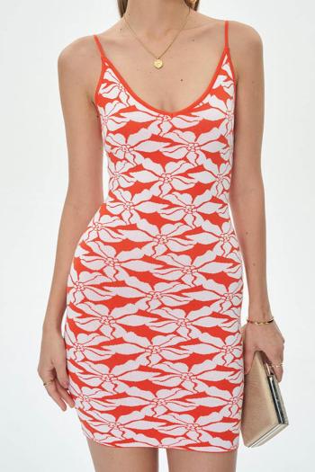 sexy high stretch tight sling knitted jacquard flowers mini dress